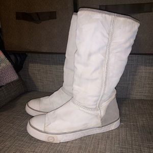 Tall white and gray rubber sole uggs